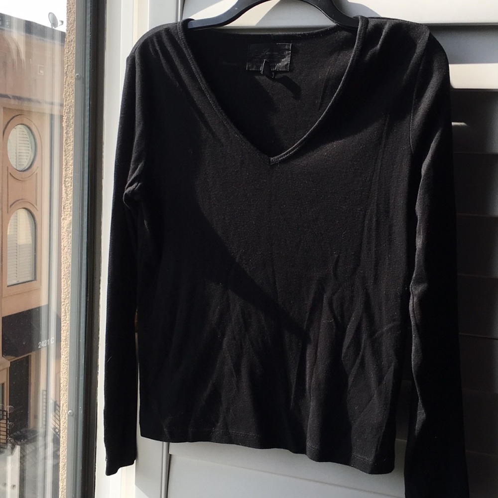 Black cotton vneck long sleeve Ralph Lauren top